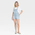 Women's Denim Boyfriend Shortalls - Universal Thread Light Wash Floral 8