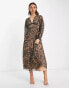 ASOS DESIGN pleated midi dress with trims in animal print