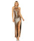 Фото #1 товара Women's High Neck Crystal Detail Metallic Slit Gown