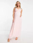 TFNC Maternity Bridesmaid wrap front chiffon maxi dress with embellished shoulder detail in whisper pink