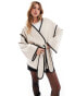 4th & Reckless wool mix contrast edge belted jacket in cream