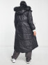 River Island longline puffer coat with hood in black