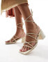 Public Desire Idris mid heeled sandal with ankle ties in cream