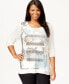 Фото #1 товара Style & Co Women's Chiffon Hem Sweater Sequined Graphic White Plus 0X