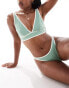 Фото #2 товара ASOS DESIGN contrast binding high apex triangle bikini top with ruche detail in sage green