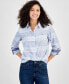 ფოტო #1 პროდუქტის Women's Beach Stripe Cotton Roll-Tab Shirt