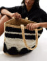 Фото #3 товара Glamorous oversized straw tote bag with black pattern in black