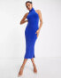 Фото #8 товара Aria Cove fluffy high neck sleeveless midi dress with cut out side detail in cobalt