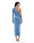 Фото #2 товара ASOS DESIGN cross strap one shoulder midi dress with central neckline detail in slate blue