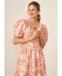 Women's Floral Puff-Sleeve Tie-Front Maxi Dress