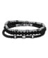 ფოტო #1 პროდუქტის Genuine Leather Skinny with Stainless Steel Hematite Bracelet, 3 Piece Set