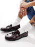 Фото #2 товара ASOS DESIGN loafers with fringe detail in polished burgundy leather