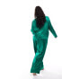 Фото #8 товара Flounce London Plus satin floaty trousers in emerald green co ord