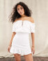 Фото #6 товара ASOS DESIGN broderie bardot mini dress with shirring in white