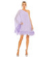 Women's One Shoulder Trapeze Dress with Feather Trim