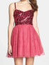 Фото #1 товара Hailey Logan Womens Juniors Sequin Sleeveless Fit & Flare Pink Dress Size 5/6