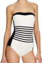 DKNY 262113 Women Striped Bandeau One Piece Swimsuit Black Size 6