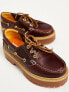 Timberland premium elevated platform 3 eye boat shoes in burgundy full grain leather