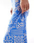 Фото #3 товара ASOS DESIGN bandeau trapeze maxi dress in blue print