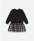 ფოტო #3 პროდუქტის Girl Bi-Material Sweatshirt Dress With Tulle Skirt Black And Colorful Plaid - Child