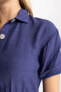 Gömlek Yaka Keten Görünümlü Kısa Kollu Midi Elbise Tyc00781415607