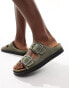 Фото #1 товара Pull&Bear – Sandalen in Khaki mit Kontrastnaht, zwei Riemen und Schnallendetail