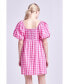 Фото #3 товара Women's Gingham Linen Sweetheart Baby Doll Dress