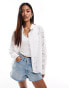 Pieces broderie shirt with scallop hem detail in white