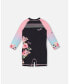 Girl Long Sleeve One Piece Rash guard Black With Big Flowers - Toddler Child