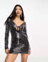 Kyo The Brand sequin keyhole detail with tie mini dress in gunmetal 42 - фото #2