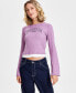 ფოტო #1 პროდუქტის Juniors' Embellished Long Bell-Sleeve Lettuce Edge Tee