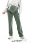 Фото #1 товара Mamalicious Maternity over the bump straight leg trousers in khaki green