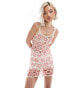 Фото #1 товара Reclaimed Vintage limited edition festival floral crochet knitted mini dress with hem in pink