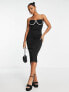 Фото #1 товара Femme Luxe sweetheart neckline diamante trim bodycon midi dress in black