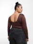 Threadbare Plus super stretch scoop back bodysuit in brown