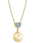 ფოტო #2 პროდუქტის Cultured Golden South Sea Pearl (10mm) & Diamond Accent Heart 18" Pendant Necklace in 14k Gold