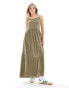 Miss Selfridge cheesecloth tiered maxi sundress in khaki Зеленый, 34 - фото #2