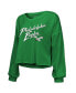 ფოტო #2 პროდუქტის Women's Threads Saquon Barkley Kelly Green Philadelphia Eagles Name Number Off-Shoulder Script Cropped Long Sleeve V-Neck T-Shirt