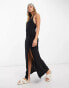 ASOS DESIGN – Maxi-Sommerkleid aus Leinen in Schwarz mit U-Ausschnitt, Neckholder und Zierknoten