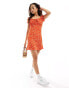 Wednesday's Girl ditsy print milkmaid mini dress in red kleines, rotes Muster, XS - фото #4