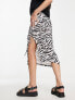 Miss Selfridge ruched midi skirt in zebra print