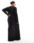 ASOS DESIGN Curve chainmail sheer plunge maxi dress with angel sleeves in black