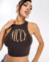 Nicce able cropped vest top in brown with chest logo print