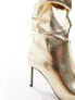 Stradivarius metallic knee high stiletto boot in gold