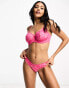 Ivory Rose floral lace v front thong in hot pink