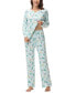 Фото #8 товара Women's Long Sleeve Notch Collar Top with Lounge Pants 2 Piece Pajama Set