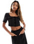 Фото #1 товара Kaiia boucle button through pocket detail crop top co-ord in black