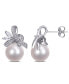 Freshwater Cultured Pearl (9.5-10mm), White Topaz (2/5 ct. t.w) and Diamond (1/6 ct. t.w.) Ribbon Earrings in 10k White Gold