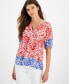 Women's Cotton Floral-Print Puffed-Sleeve Top