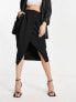 Closet London wrap midi skirt in black